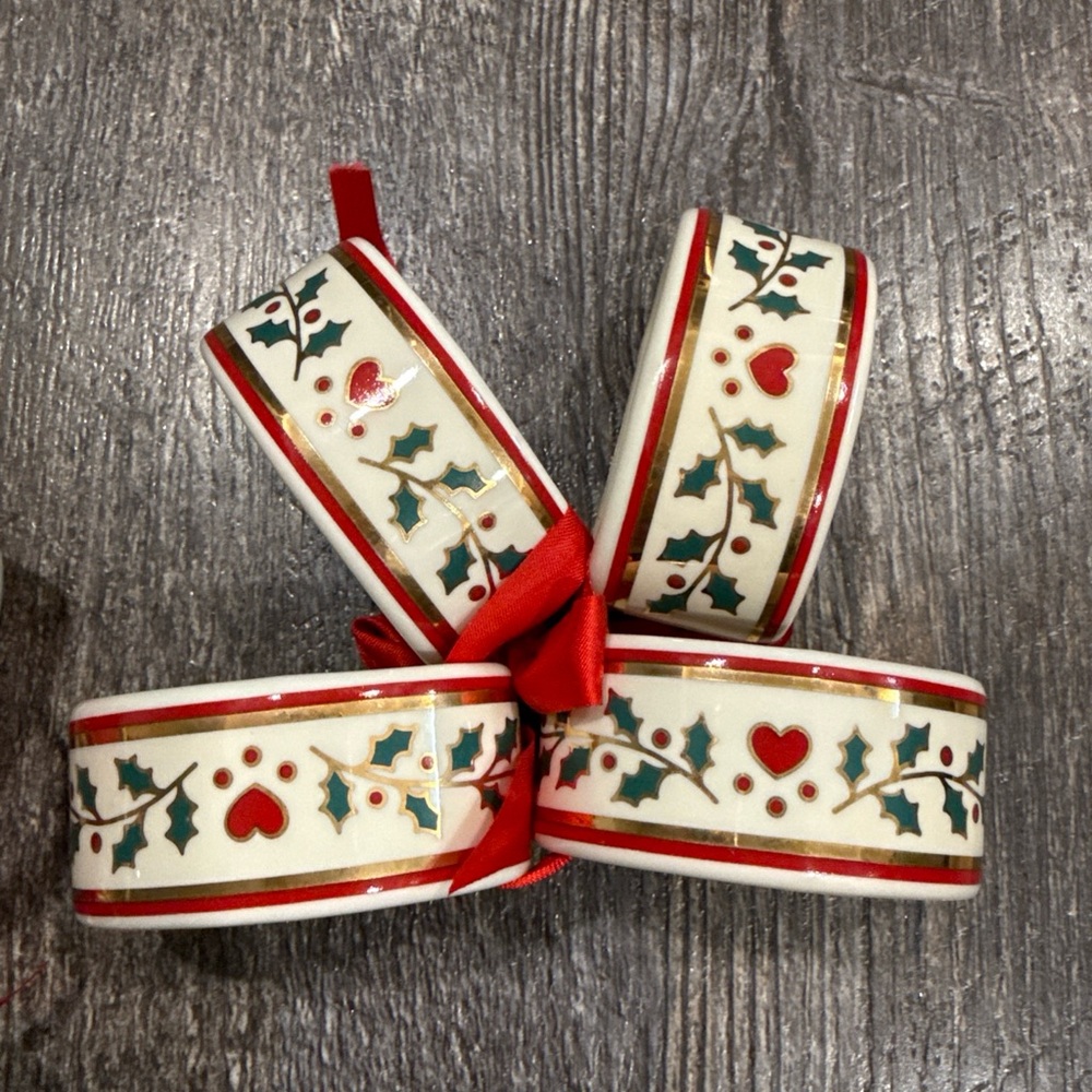 Holiday Holly Ribbon Napkin Rings - Red, Green & Gold Japan- 8